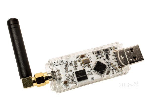 ZUMspot USB hotspot with attached black ham radio antenna